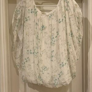 Floral White and Green Women's Top
